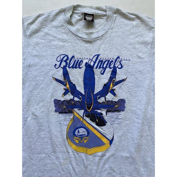 Vintage 90s US Navy Blue Angels Fighter Jet Single Stitch Screen Stars T Shirt - Picture 1 of 10